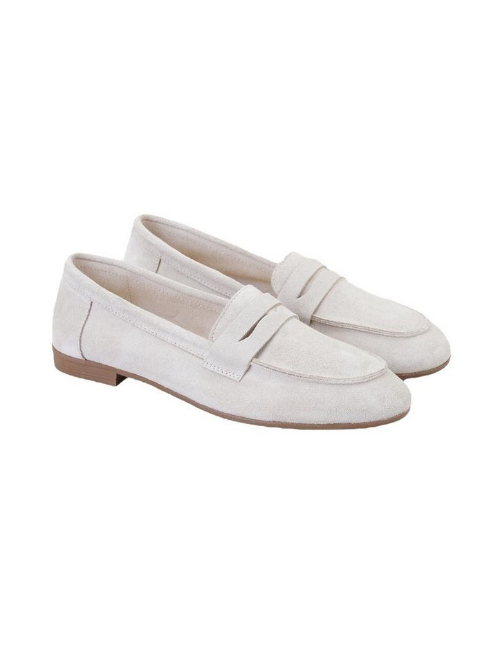 Desa Damen-Slipper aus Wildleder – Lederfutter, Synthetiksohle, flacher Ab Loafer (beige)