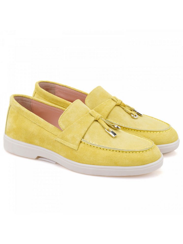 Desa Damen-Slipper aus Wildleder – Lederfutter, Synthetiksohle, flache Loafer (gelb)