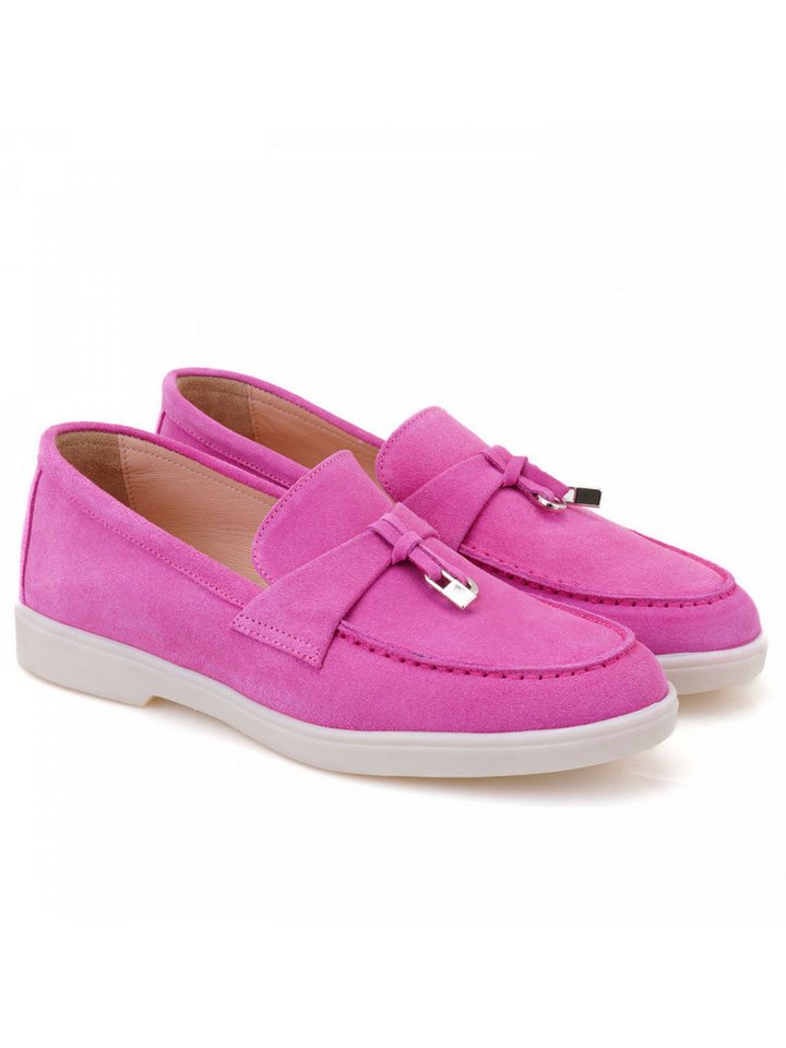 Desa Damen-Slipper aus Wildleder – Lederfutter, Synthetiksohle, flache Loafer (rosa)
