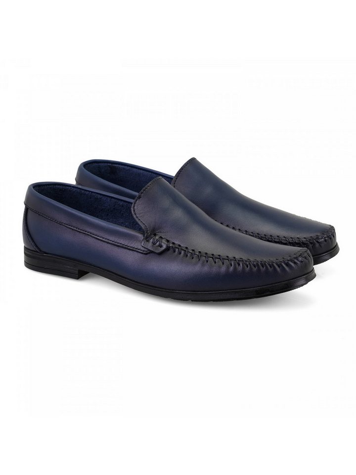 Desa Herren-Lederslipper – Gummisohle, flacher Absatz, atmungsaktiv Loafer (blau)