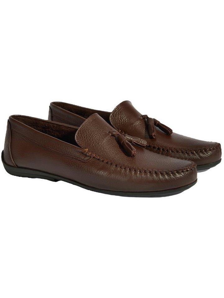 Desa Herren-Slipper – Obermaterial Leder, Textilfutter, flacher Absatz, oh Loafer (braun)