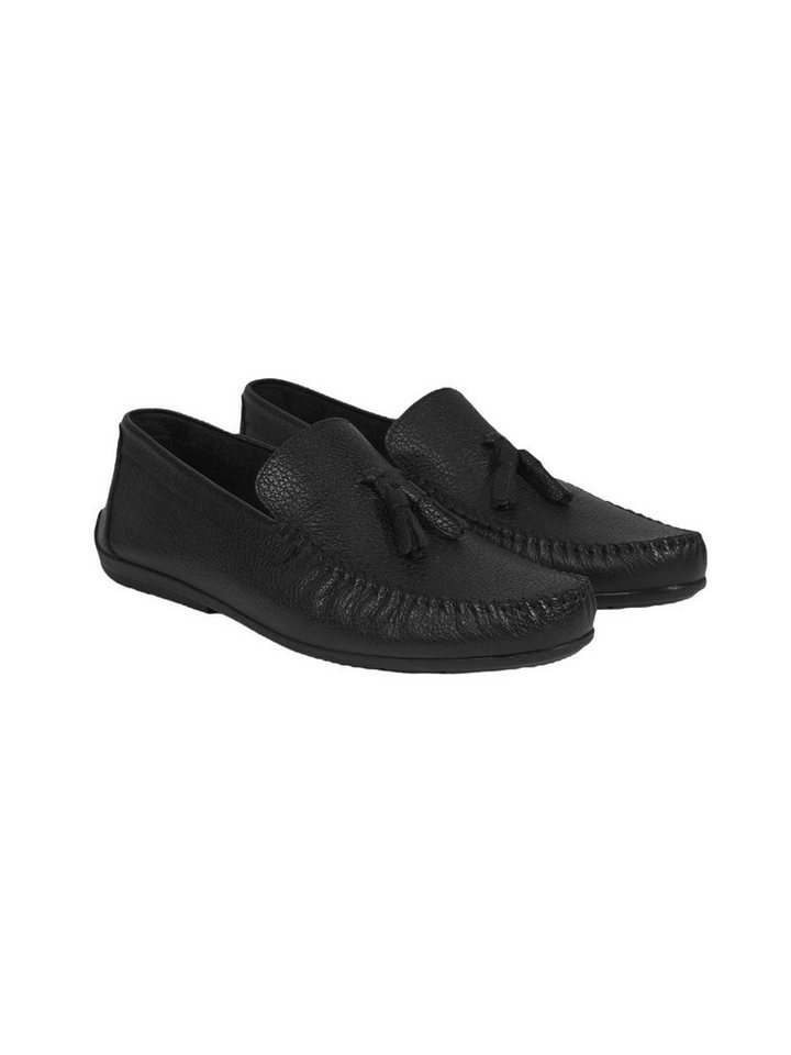 Desa Herren-Slipper – Obermaterial Leder, Textilfutter, flacher Absatz Sneaker (schwarz)