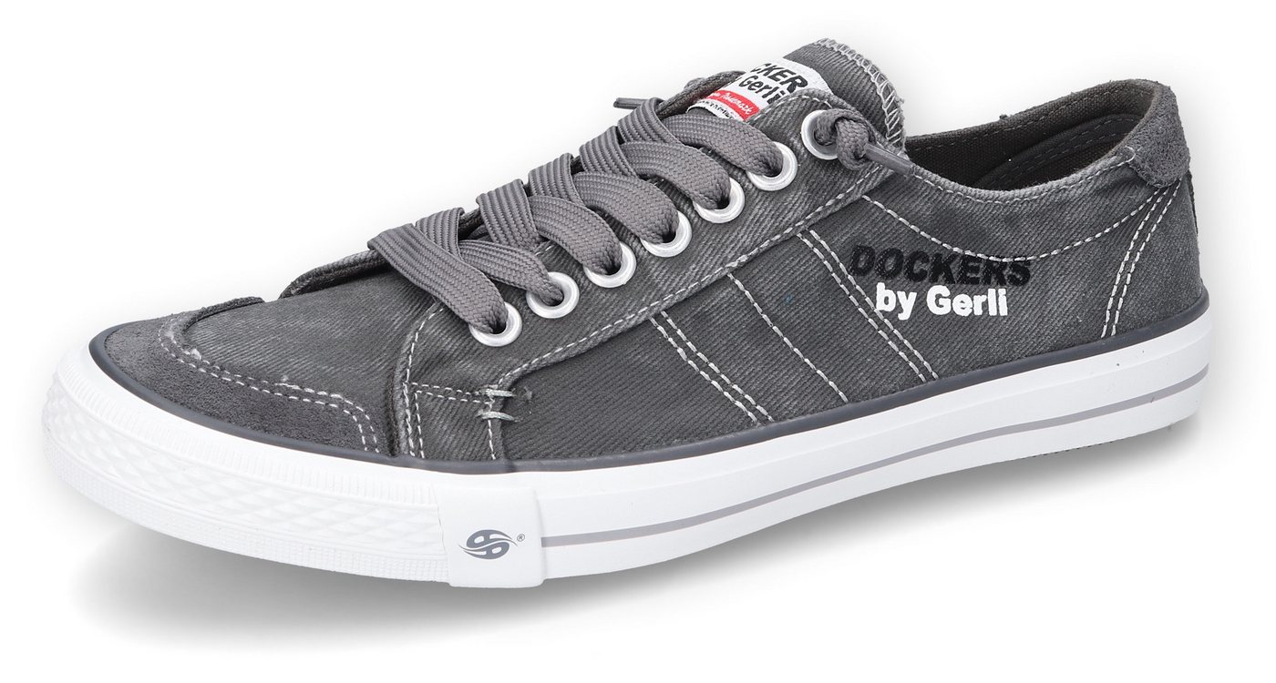 Dockers by Gerli Slip-On Sneaker, Freizeitschuh, Retro Sneaker, Fake Schnürung, in cooler Jeansoptik (grau)