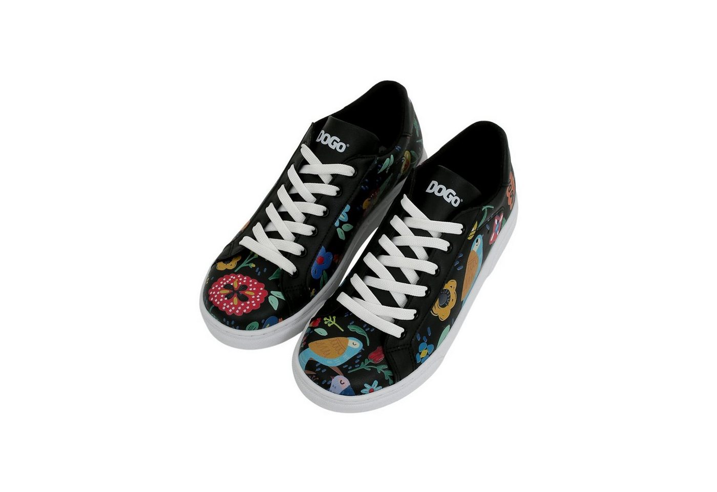 DOGO Ace Low-Top Sneaker Flowers & Birds Black Damen Sneaker Sneaker Handgefertigt