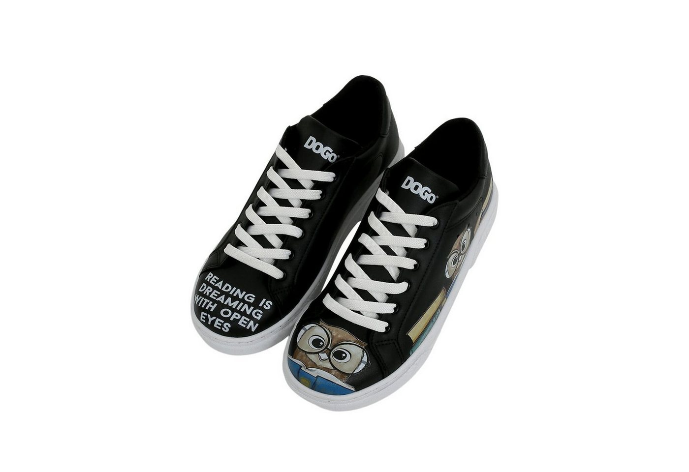 DOGO Ace Low-Top Sneaker The Wise Owl Black Damen Sneaker Sneaker Handgefertigt