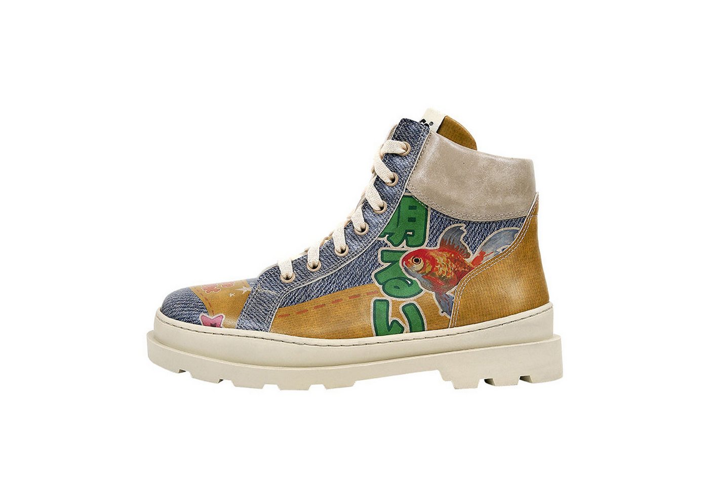 DOGO Adriana Boots Cat Person Damen Stiefeletten, Adriana Explore Winterboots Handgefertigt (blau/gelb/weiß)