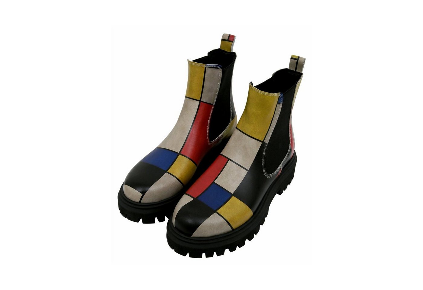 DOGO Aura Boots Piet Mondrian - Composition Damen Stiefeletten Chelseaboots Handgefertigt