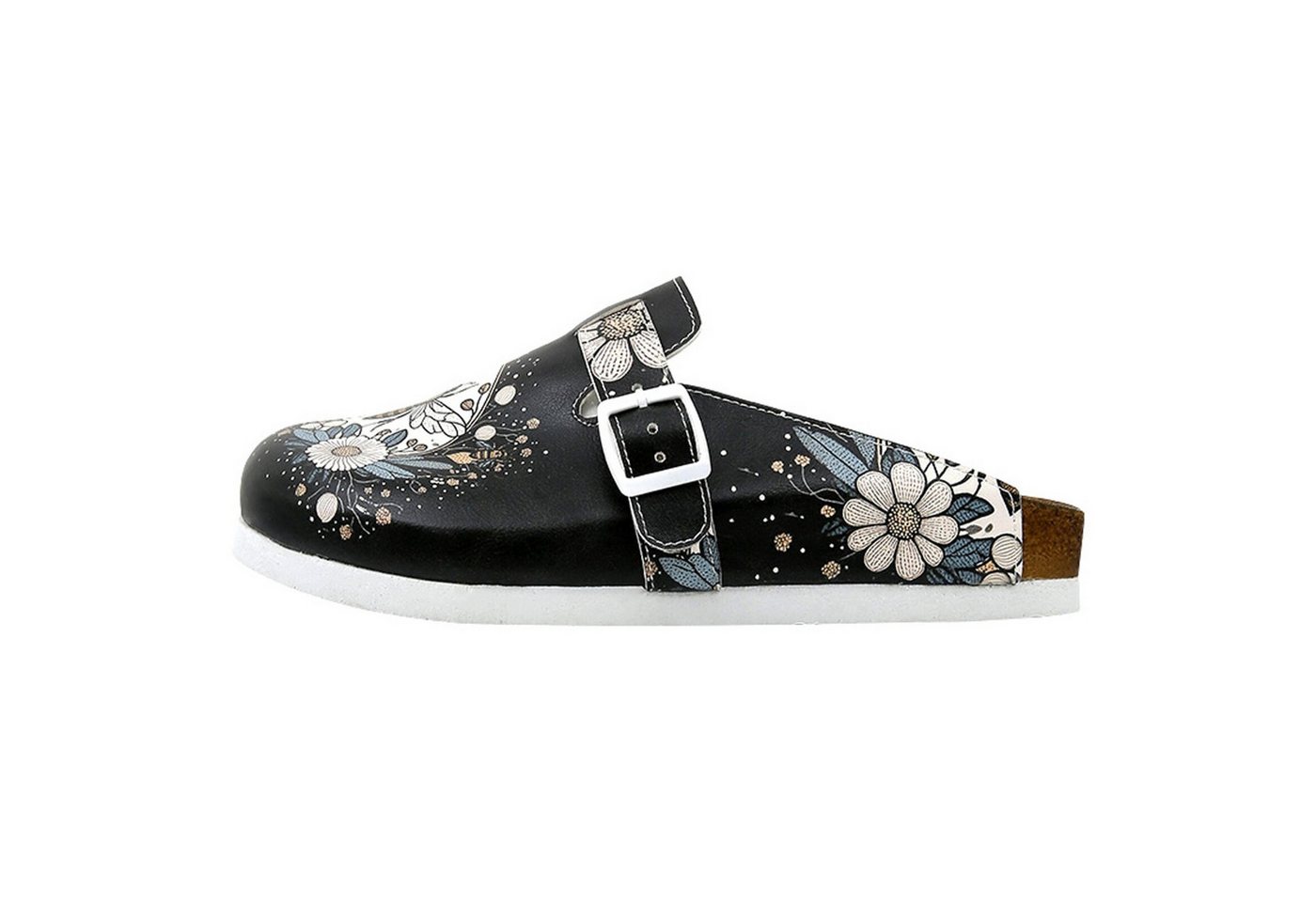 DOGO Comfie Pantoletten Hausschuhe Bee With Flowers Damen Sandalen Hausschuh Handgefertigt