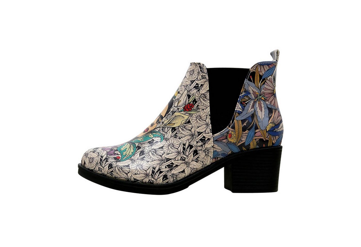 DOGO Eve Boots Frida-Kahlo-with-Blue-Flowers Stiefelette Handgefertigt