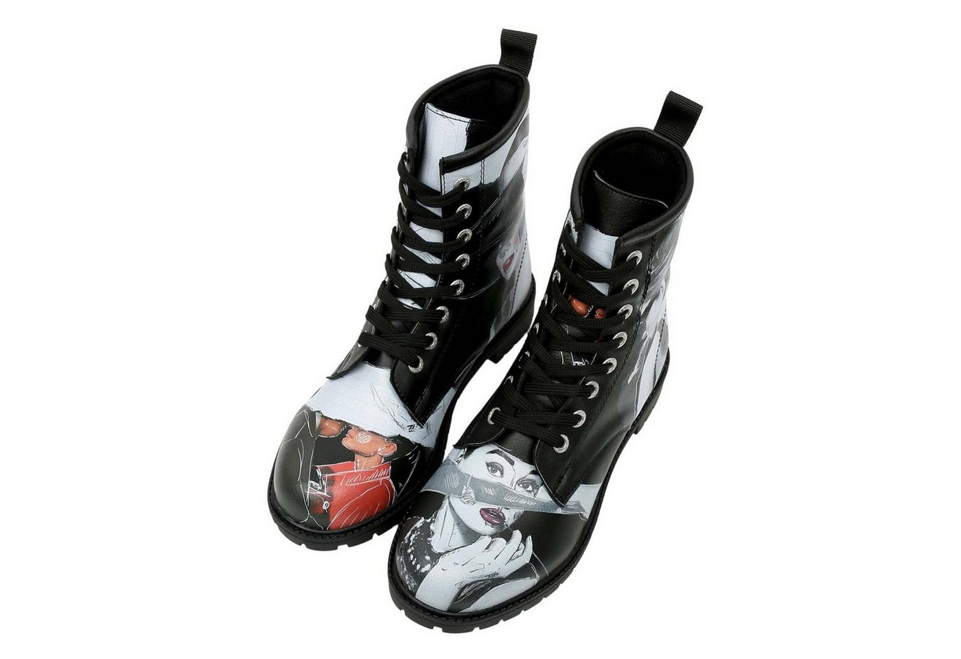 DOGO Long Boots Schnürstiefel Go Back To Being Yourself Black Damen Schnürboots Handgefertigt