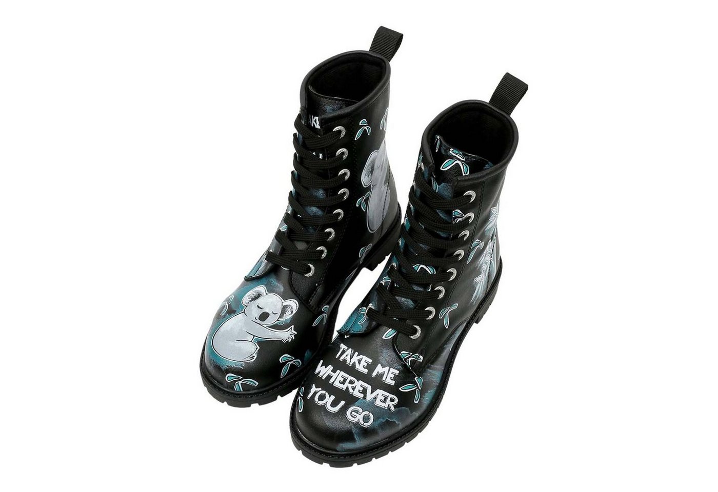 DOGO Long Boots Schnürstiefel Koala Hug Black Damen Stiefeletten, Schnürboots Handgefertigt