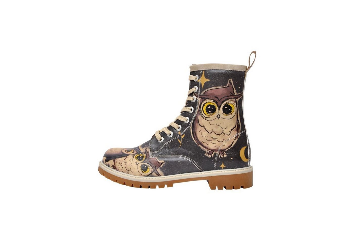 DOGO Long Boots Schnürstiefel Owls Family Damen Stiefeletten, Longe Schnürboots Handgefertigt