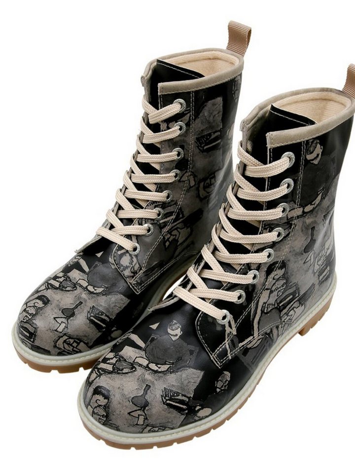 DOGO Long Boots Schnürstiefel Supper Blackwhite Damen Stiefeletten, Schnürboots Handgefertigt