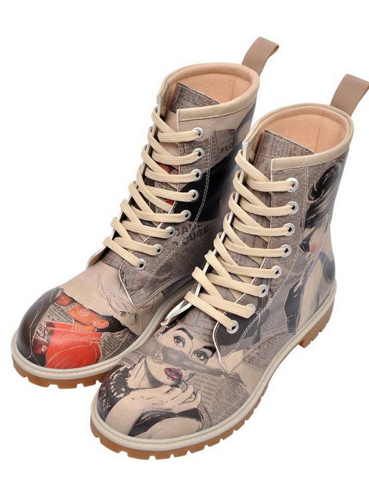 DOGO Longe Boots Schnürstiefel It Wasn't Me Damen Stiefeletten, Schnürboots Handgefertigt (grau/schwarz)