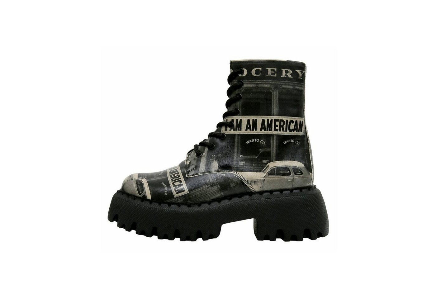 DOGO Navy Schnürstiefel Boots I Am An American Damen Stiefeletten Chelseaboots Handgefertigt