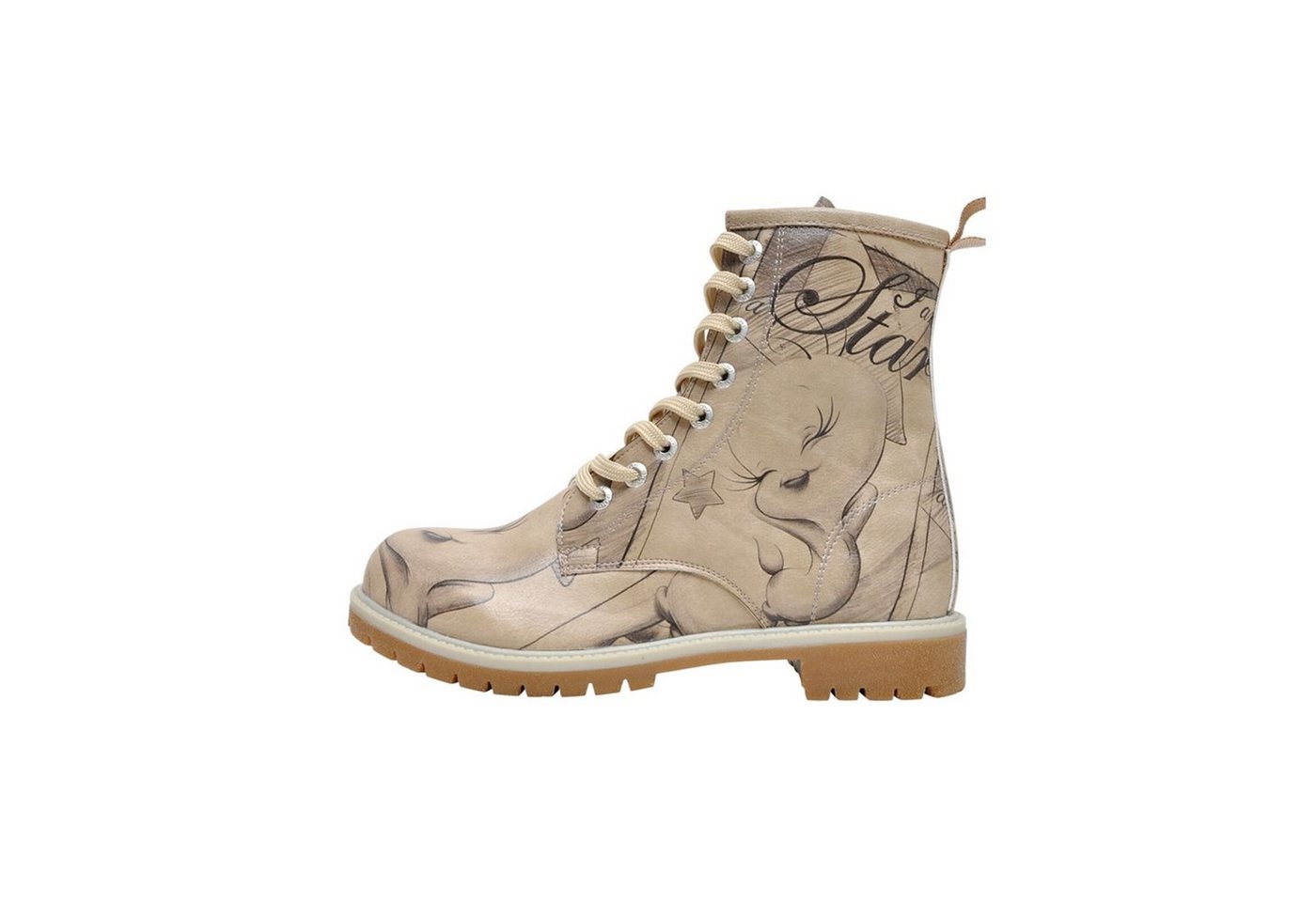 DOGO Wb Longe Boots Schnürstiefel Double Trouble Damen Stiefeletten, Schnürboots Handgefertigt (beige/grau)