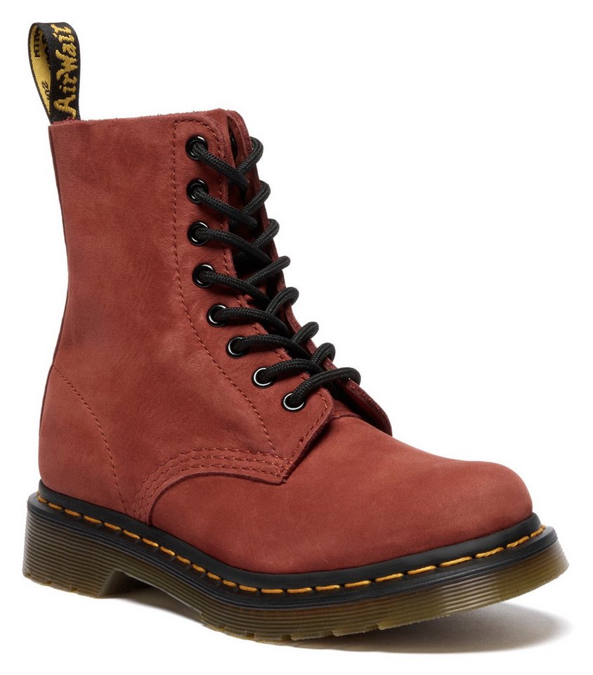 Dr. Martens 1460 Pascal 8 Eye Boot Schnürboots Festival, Blockabsatz, Schnürboots mit gelber Rahmennaht