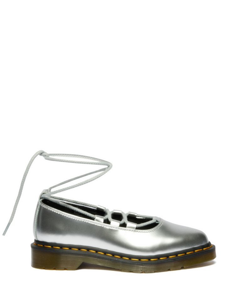 Dr. Martens Elphie Loafer, Blockabsatz, Ballerina, Plateauschuh mit extravaganter Schnürung (silber)