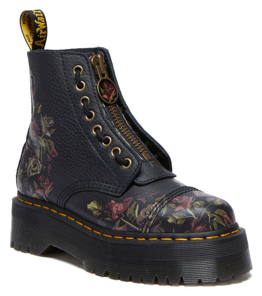 Dr. Martens Sinclair Decayed Roses Tumbled Nappa Leder Stiefel Schlupfboots Plateauboots, Chunky Boot mit abnehmbarem Reißverschluss
