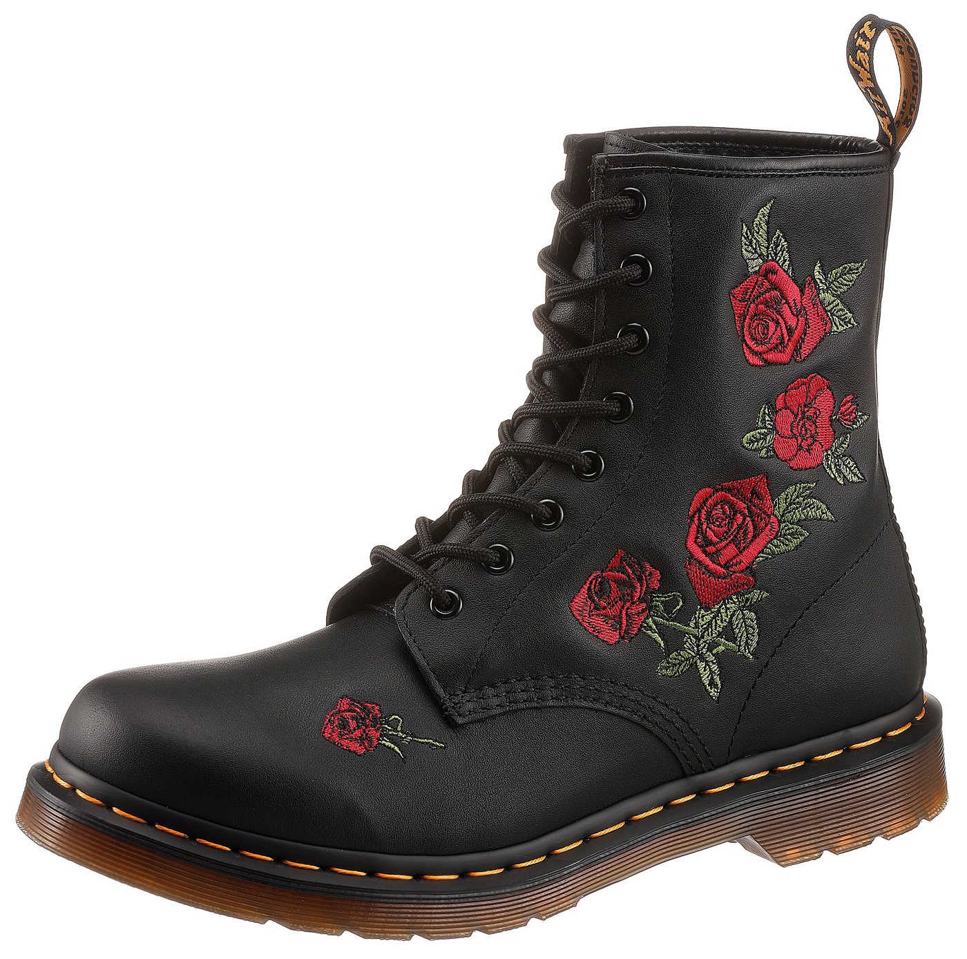 Dr. Martens Vonda Schnürboots Blockabsatz,Schnürschuh,Stiefelette, Blüten-Stickerei - schmale Form