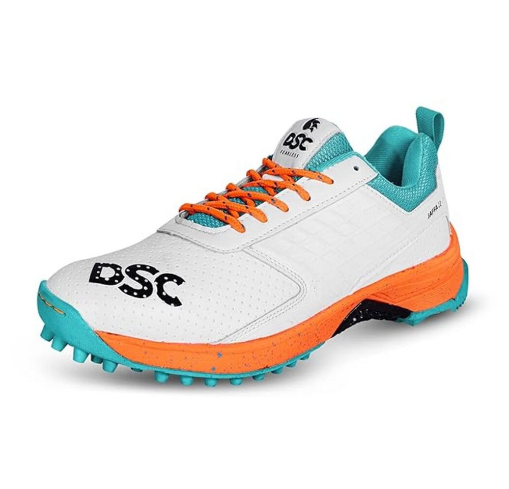 DSC Jaffa 22 Cricket-Schuhe Für Jungen und Männer Schuhe, Sportschuhe Sneaker (Paketinhalt: 1 Paar Cricket-Schuhe, hochwertigen EVA, Zwischensohle und Einlegesohle, Gummi Spike Sport) Geringes Gewicht, geprägtes Design (weiß/orange)