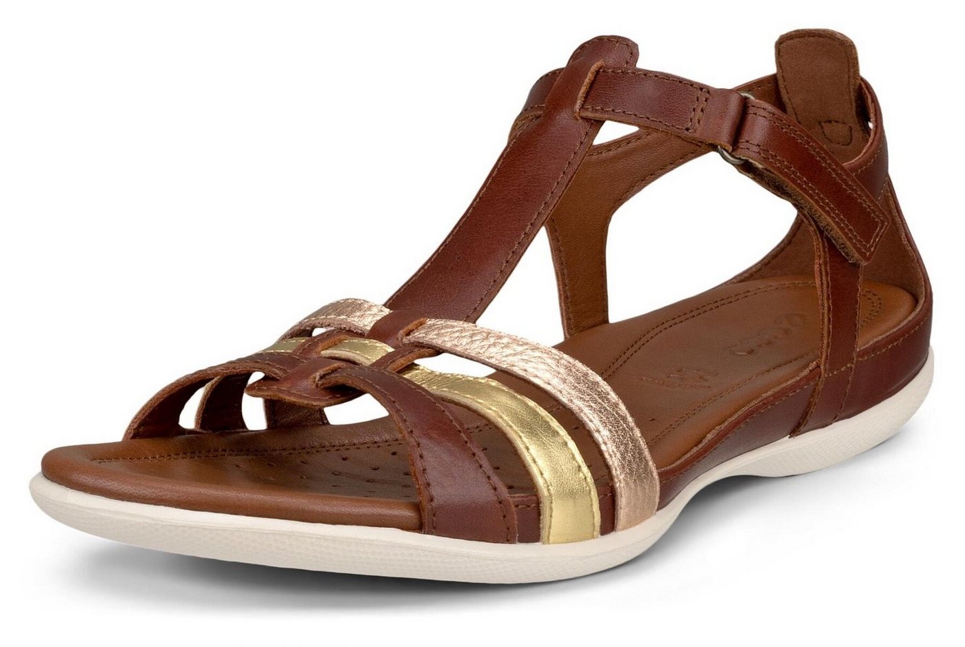 ECCO FLASH Riemchensandale, Sommerschuh, Sandalette, Klettschuh, im Metallic-Look (braun/gold)