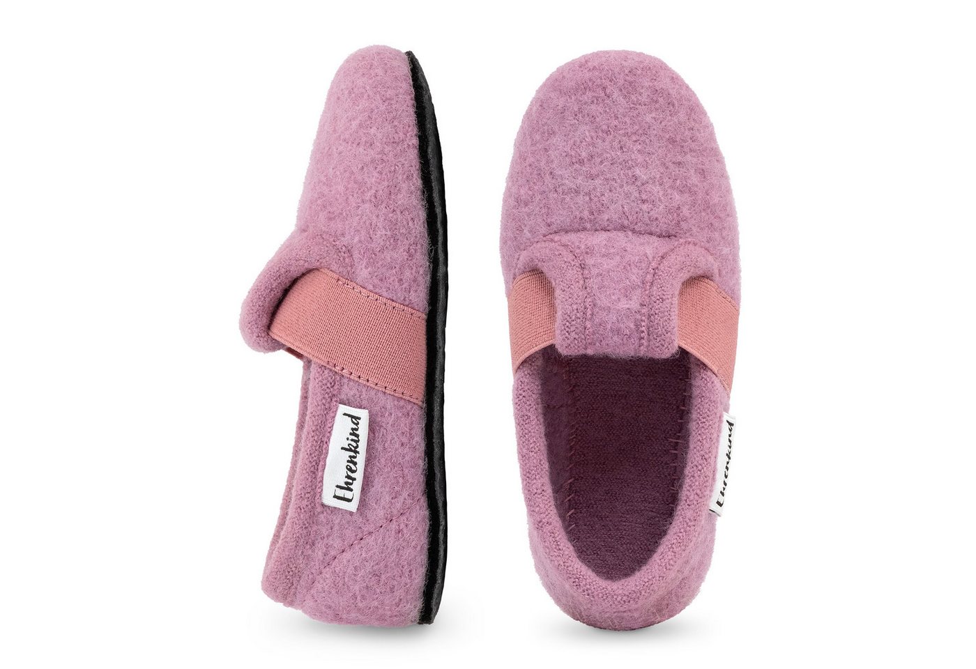 Ehrenkind Gemütliche, flache Kinder-Hausschuhe aus reiner Schurwolle Hüttenschuhe (atmungsaktiv & temperaturregulierend, rutschfest, Altrosa) ideal für Kindergarten, Schule und zu Hause