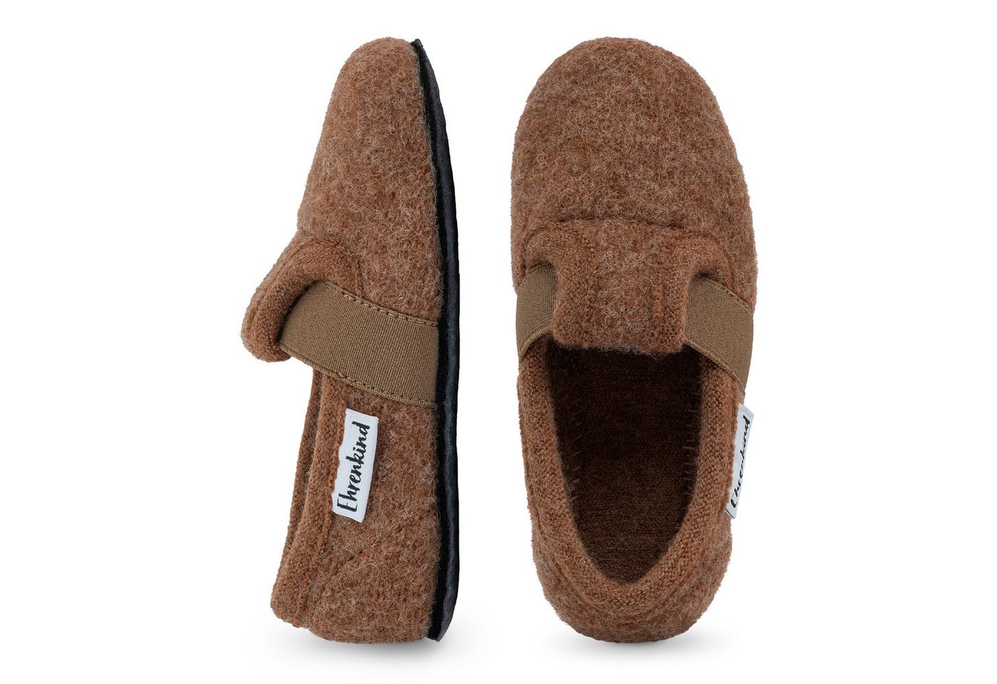 Ehrenkind Gemütliche, flache Kinder-Hausschuhe aus reiner Schurwolle Hüttenschuhe (atmungsaktiv & temperaturregulierend, rutschfest, Hellbraun) ideal für Kindergarten, Schule und zu Hause