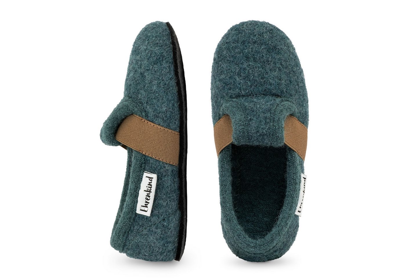 Ehrenkind Gemütliche, flache Kinder-Hausschuhe aus reiner Schurwolle Hüttenschuhe (atmungsaktiv & temperaturregulierend, rutschfest, Waldgrün) ideal für Kindergarten, Schule und zu Hause