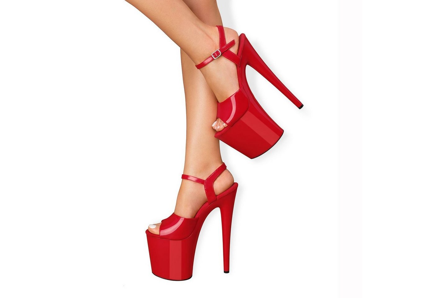 EIS Absatzschuhe, Plateau-Sandalette, rote High Heels, verführerisch T-Strap-Zehentrenner glänzende Optik, mit Pfennigabsatz