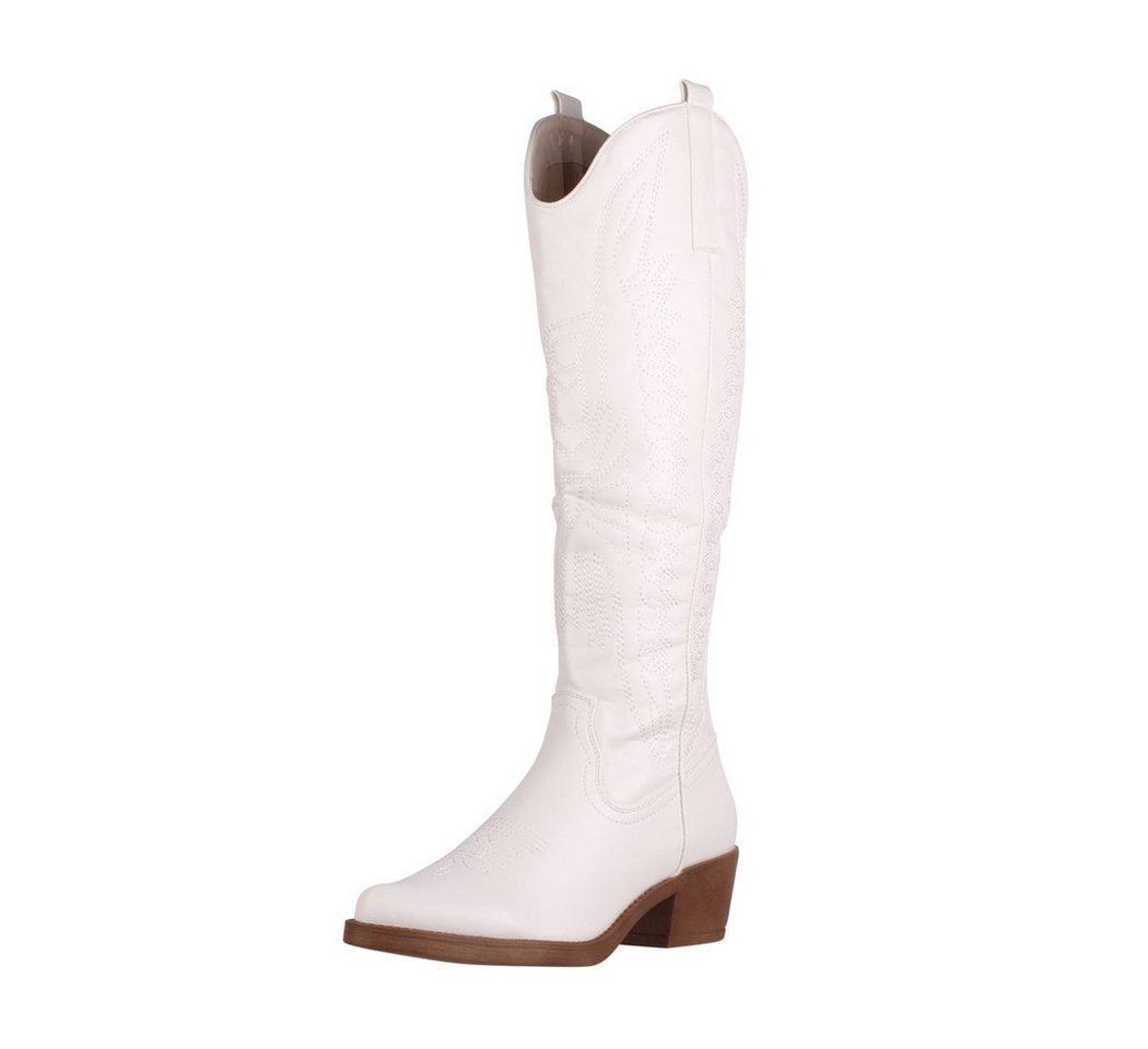 Elara Kniehohe Damen Cowboy Boots in Kunstlederoptik – mit Blockabsatz Cowboystiefel