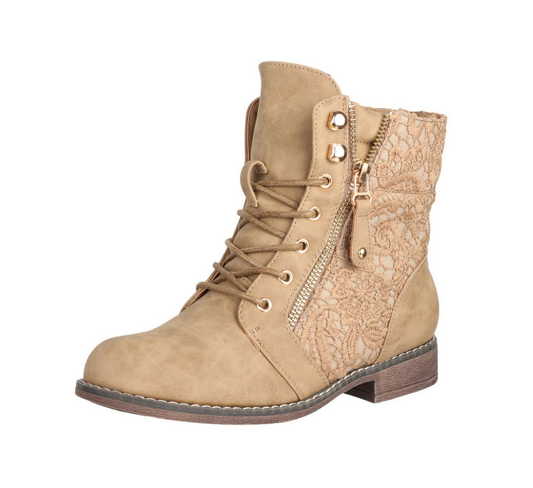 Elara Damen Schnürboots mit Spitzeinsatz im eleganten Vintage Stil Schnürstiefelette