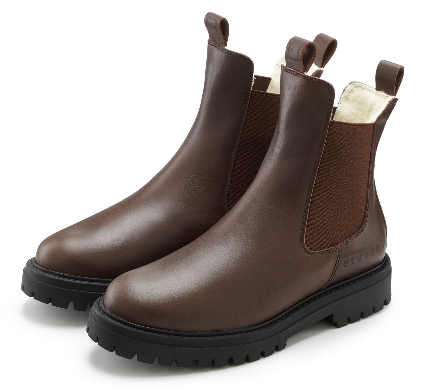 Elbsand Chelseaboots Stiefelette Stiefel, Boots, Winterstiefel, Schlupfstiefel aus Leder mit Warmfutter (braun)