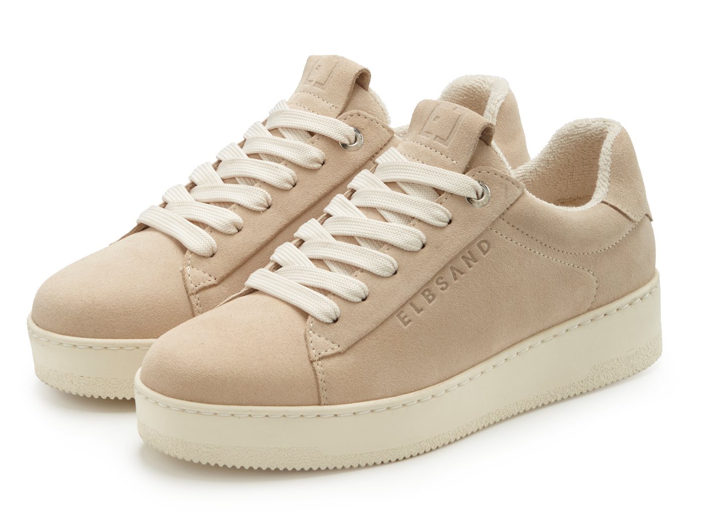Elbsand Freizeitschuh, Lederschuh, Ledersneaker, Turnschuh, Schnürschuhe Sneaker NEU aus Leder mit Plateausohle und austauschbaren Schnürsenkeln (beige)