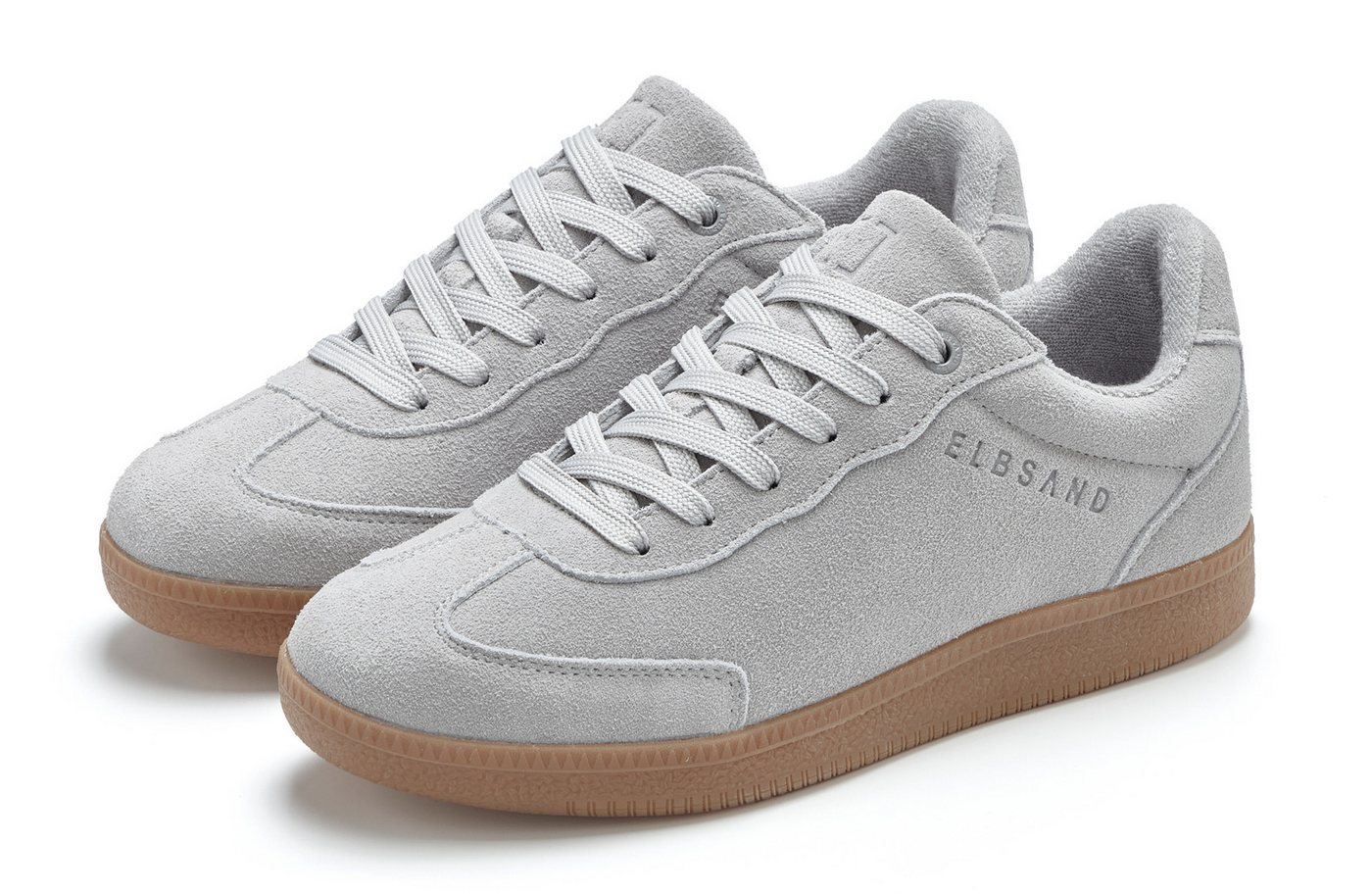 Elbsand Freizeitschuh, Schnürschuh, Turnschuh, Retro Sneaker, Lederschuh Sneaker Ledersneaker, Schnürhalbschuh aus Leder im modernen Retro Look (grau)