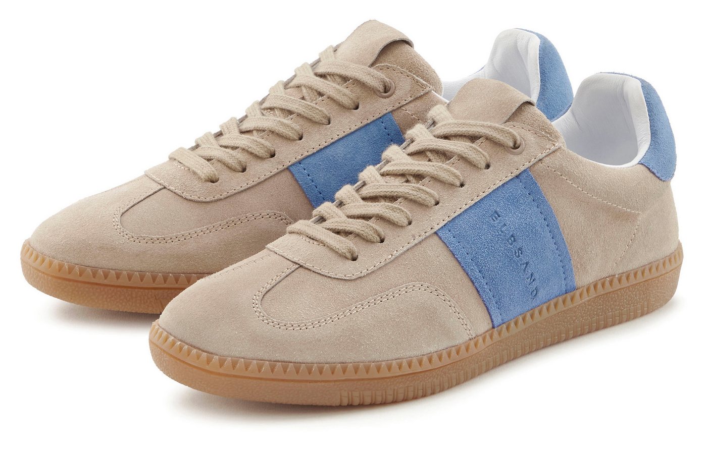 Elbsand Freizeitschuh, Schnürschuh Sneaker Retro Sneaker,Lederschuh, Schnürhalbschuh, Halbschuh aus Leder Unisex (beige/blau)