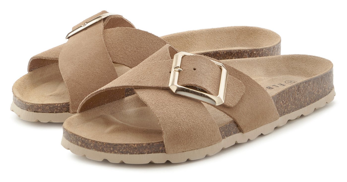 Elbsand Mule, Sandale, offener Schuh Pantolette Sommerschuh aus hochwertigem Leder mit weichem Komfortkorkfußbett