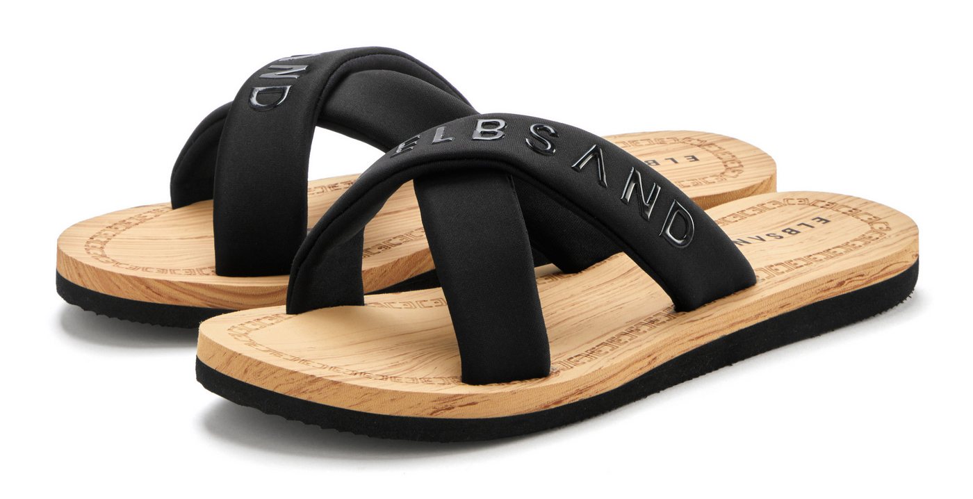 Elbsand Pantolette Sandale, Badepantolette, Badeschuh ultraleicht VEGAN (schwarz)