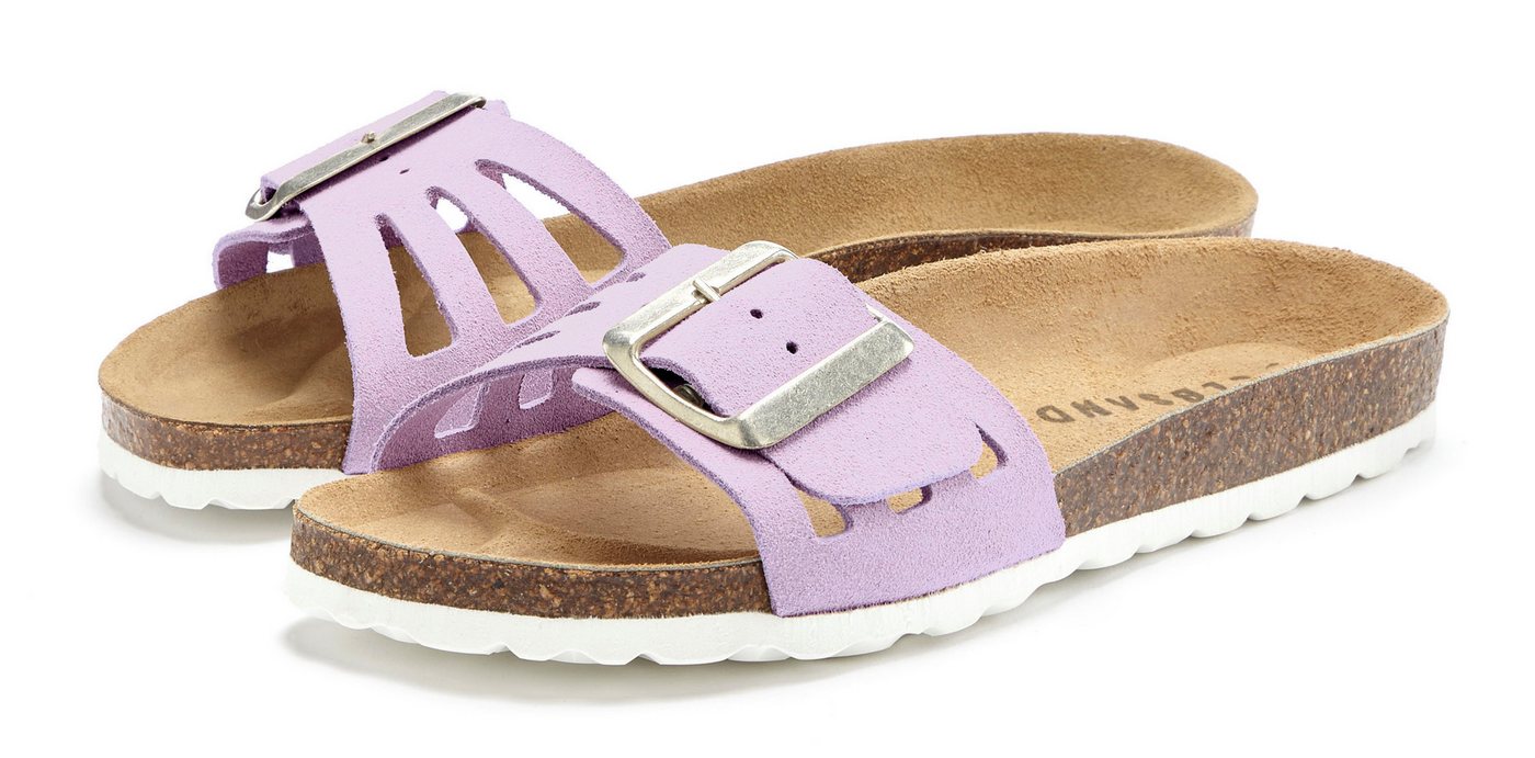 Elbsand Sandale, Mule, offener Schuh, Sommerschuhe, Lederpantolette Pantolette aus Leder mit weichem Korkfußbett (flieder)