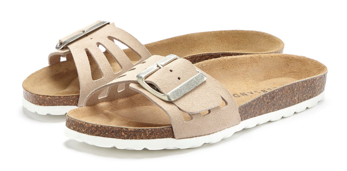 Elbsand Sandale Pantolette Mule, offener Schuh aus Leder mit weichem Komfortkorkfußbett (beige)