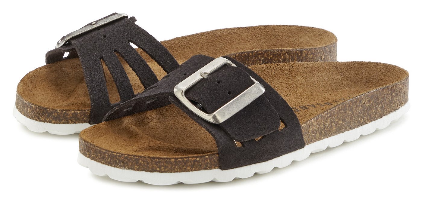 Elbsand Sandale Pantolette Mule, offener Schuh aus Leder mit weichem Komfortkorkfußbett