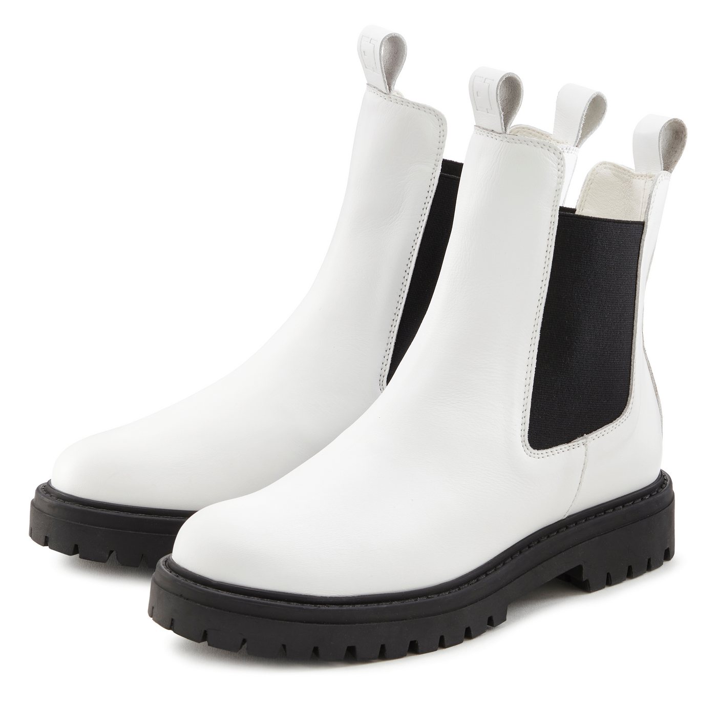 Elbsand Stiefelette Chelseaboots, Schlupfstiefel, Bikerboots aus Leder (weiß)