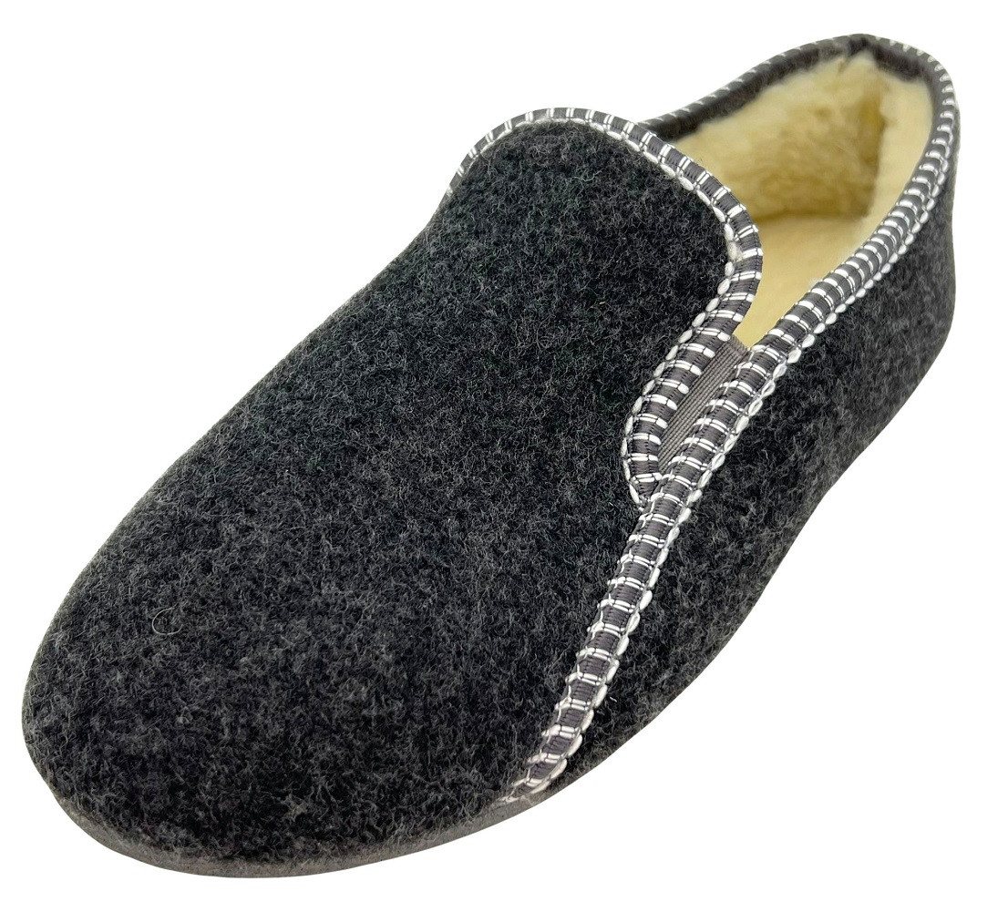 em-ka Herren Filz Fell Hausschuhe gefüttert Winter Pantoffeln Schafwolle Hausschuh Federleichte warme Hüttenschuhe mit Lamwolle (grau)