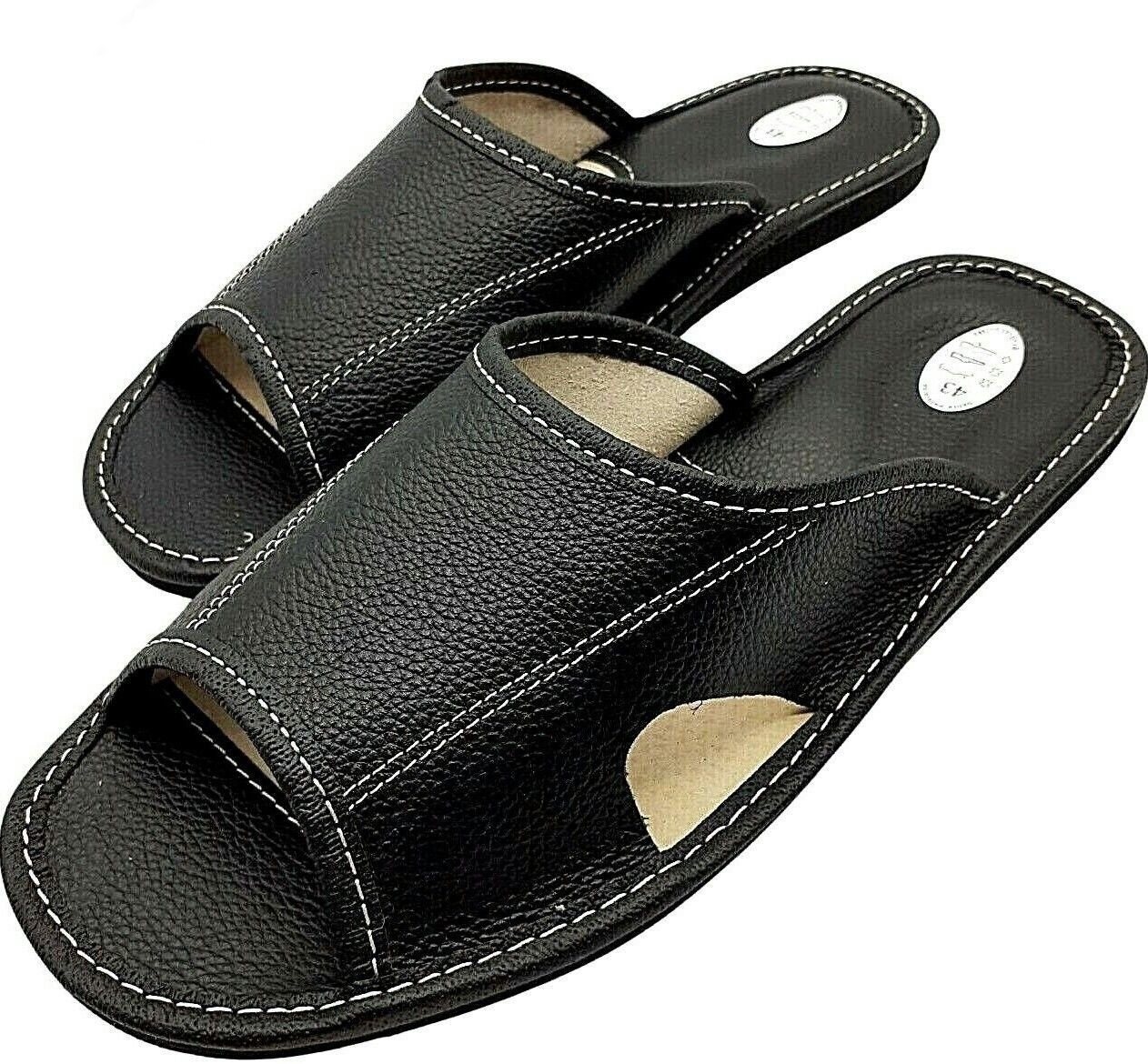 em-ka Herren Leder Echtleder Hausschuhe Pantoffeln Latschen Pantolette Hausschuh