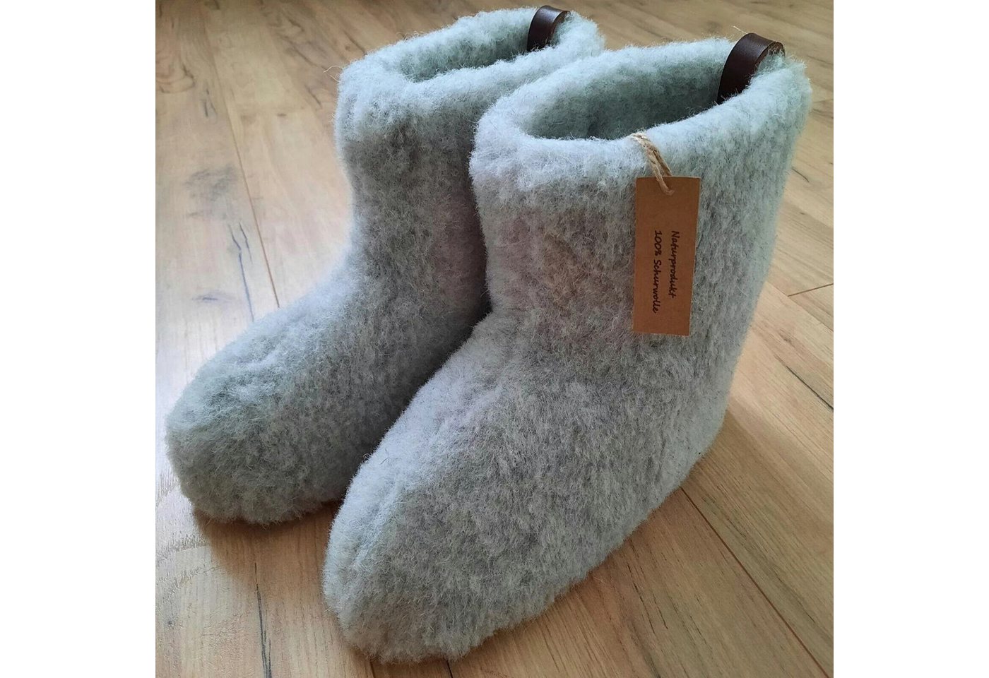 em-ka Hüttenschuhe Schurwolle Lammwolle Winter Warme Wollsocke Hausschuhe Hausschuh Füßwärmer für Damen und Herren Naturprodukt aus Schafwolle (grau)