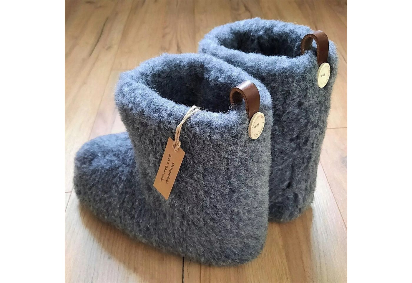 em-ka Hüttenschuhe Schurwolle Lammwolle Winter Warme Wollsocke Hausschuhe Hausschuh Füßwärmer für Damen und Herren Naturprodukt aus Schafwolle (grau)