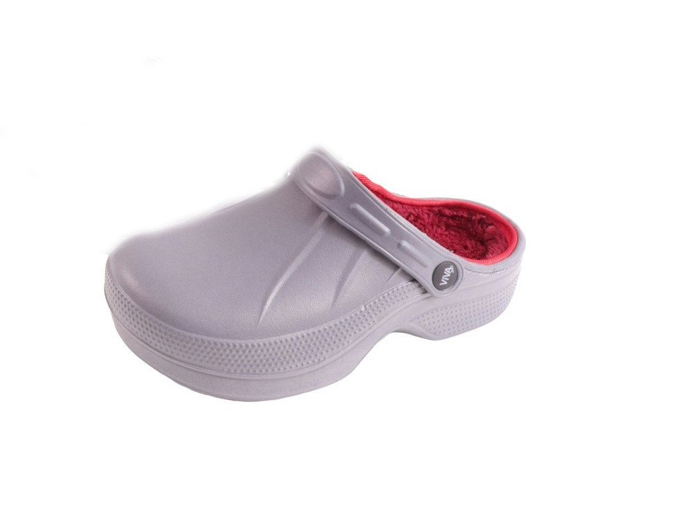 emeco Damen Clogs Gartenclogs Badeschuhe Hausschuhe mit Warmfutter V-5 Grau Clog