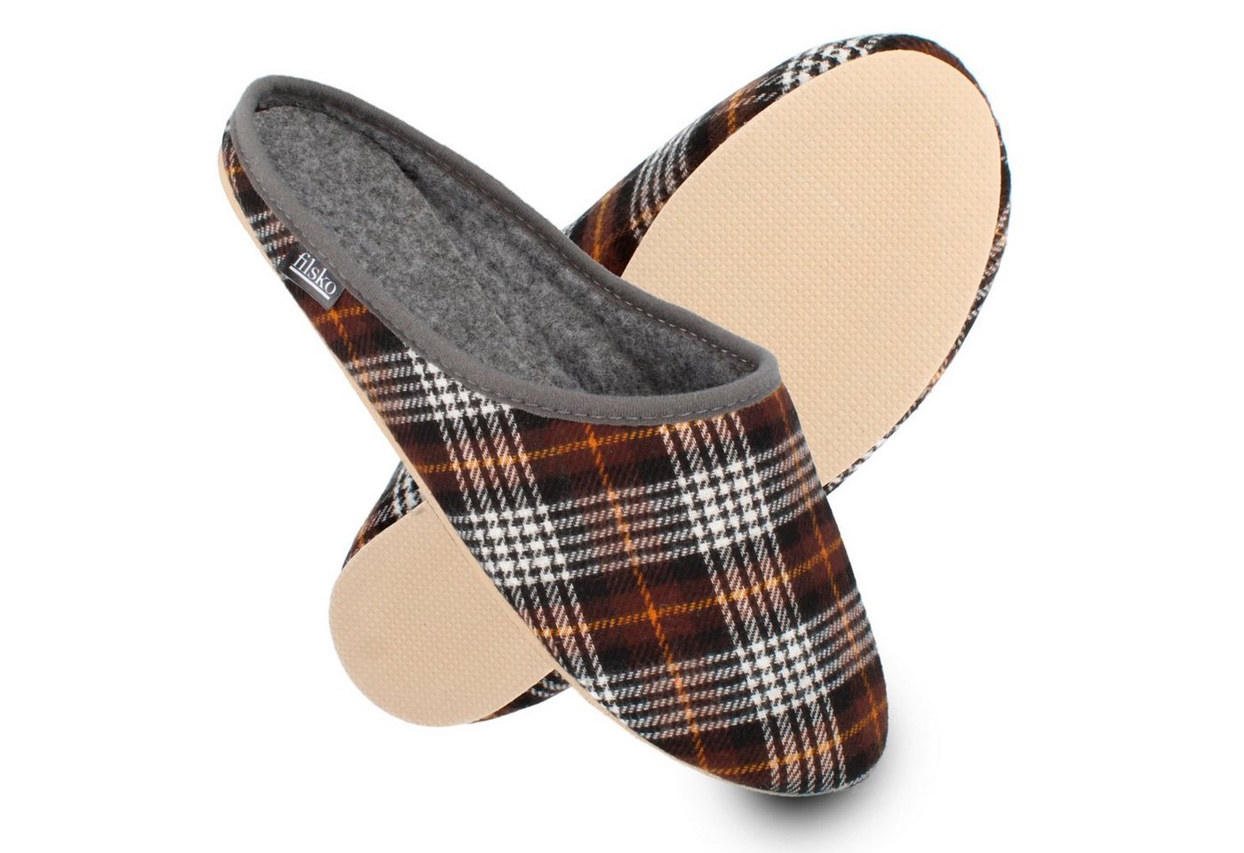 filsko Abisko kariert Damen Herren Hausschuh Filzpantoffeln, Leichtgewicht, Gästehausschuhe, Slip-On, Gummisohle