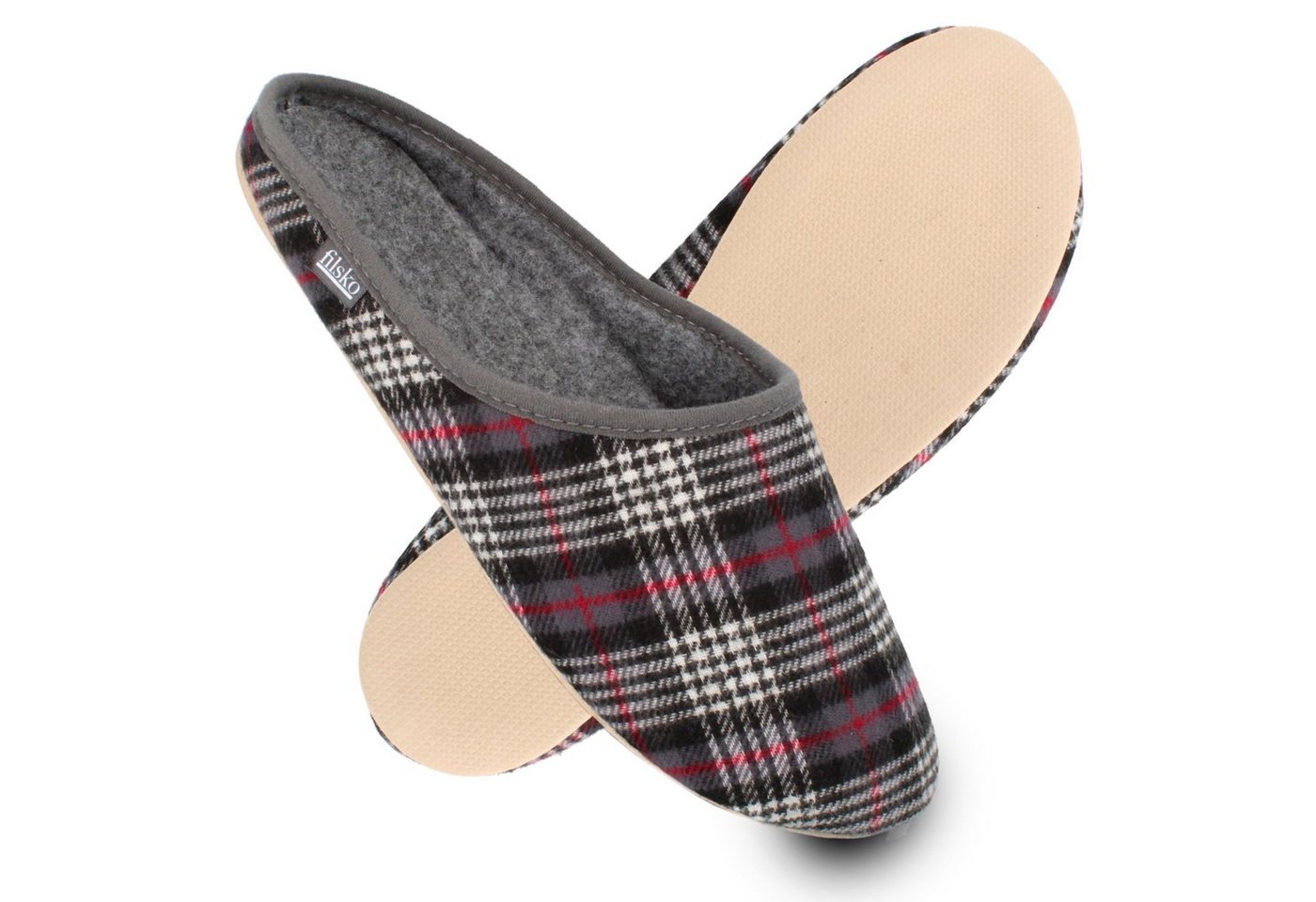 filsko Abisko kariert Damen Herren Hausschuh Filzpantoffeln, Leichtgewicht, Gästehausschuhe, Slip-On, Gummisohle