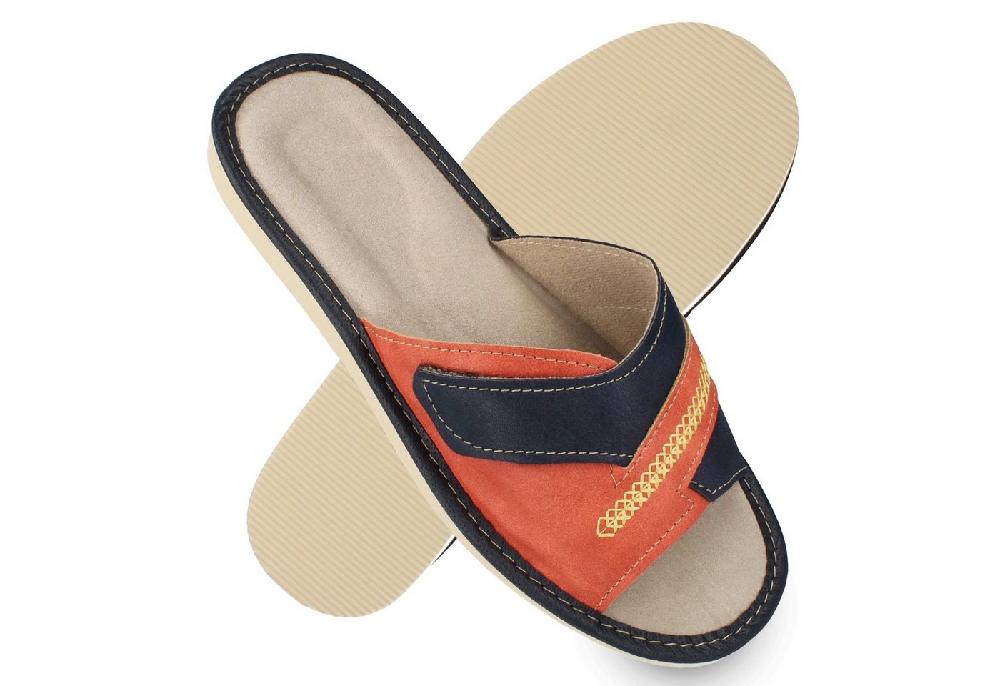 filsko Beja offene Pantoletten Damen Hausschuh dekorativer Klettverschluss